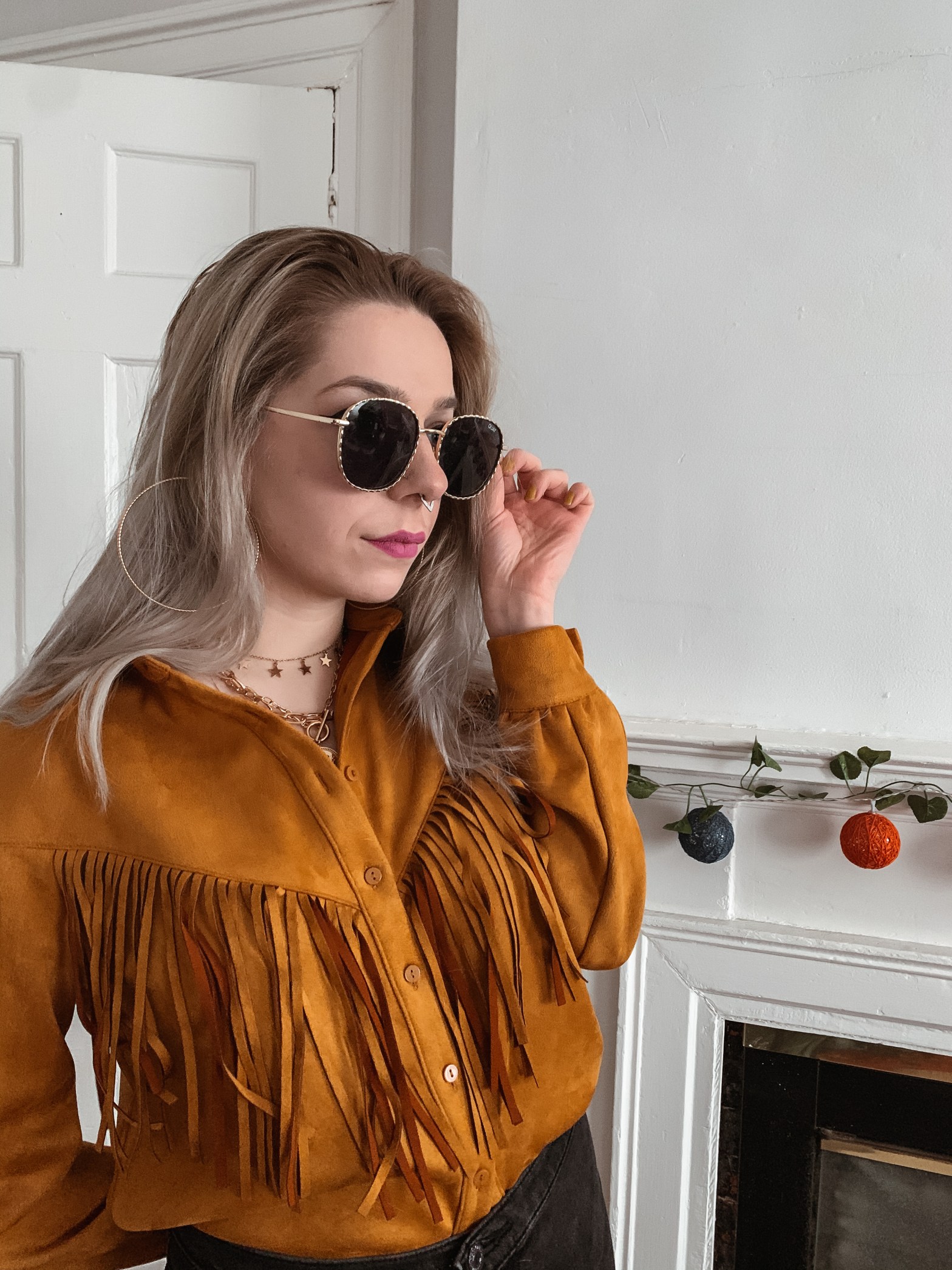 Tan western shirt with Quay Jezabell sunglasses